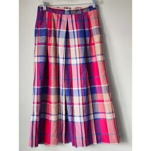 Country Suburbans VTG Pink Plaid Pleated Midi Skirt Modest Country Size 6 A0033